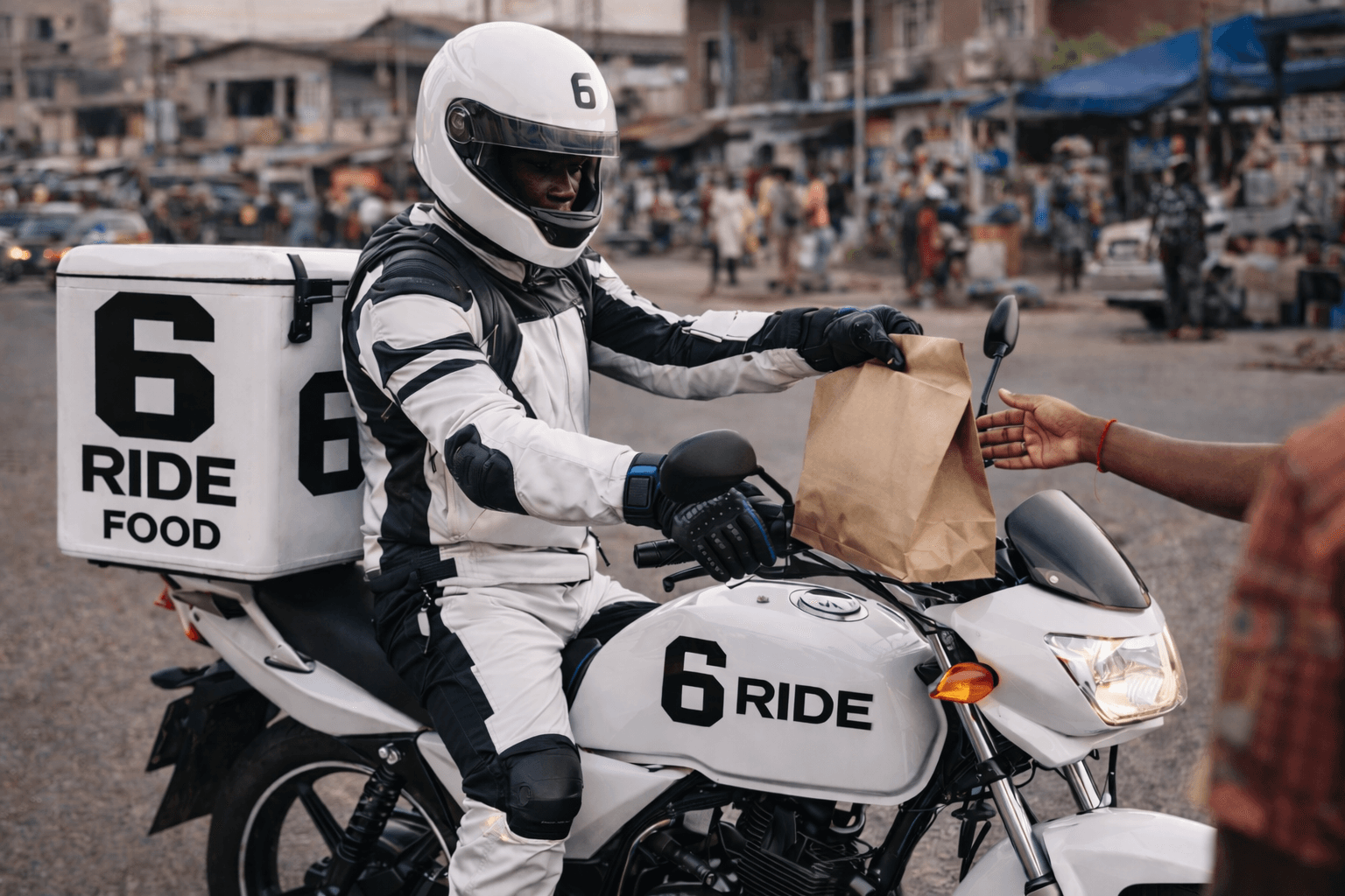 6ride rider handing over a food delivery