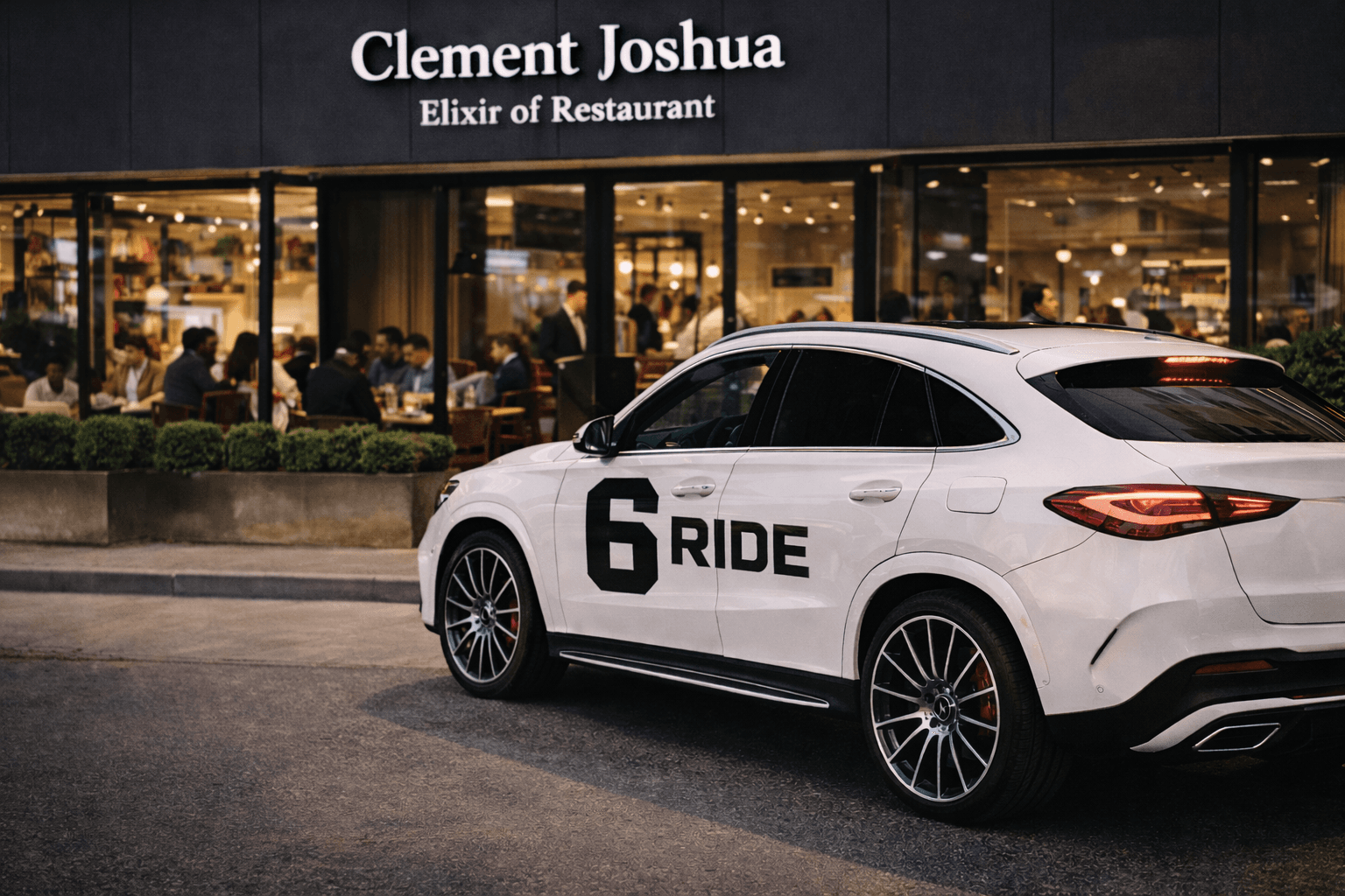 6ride vehicle at restaurant pickup