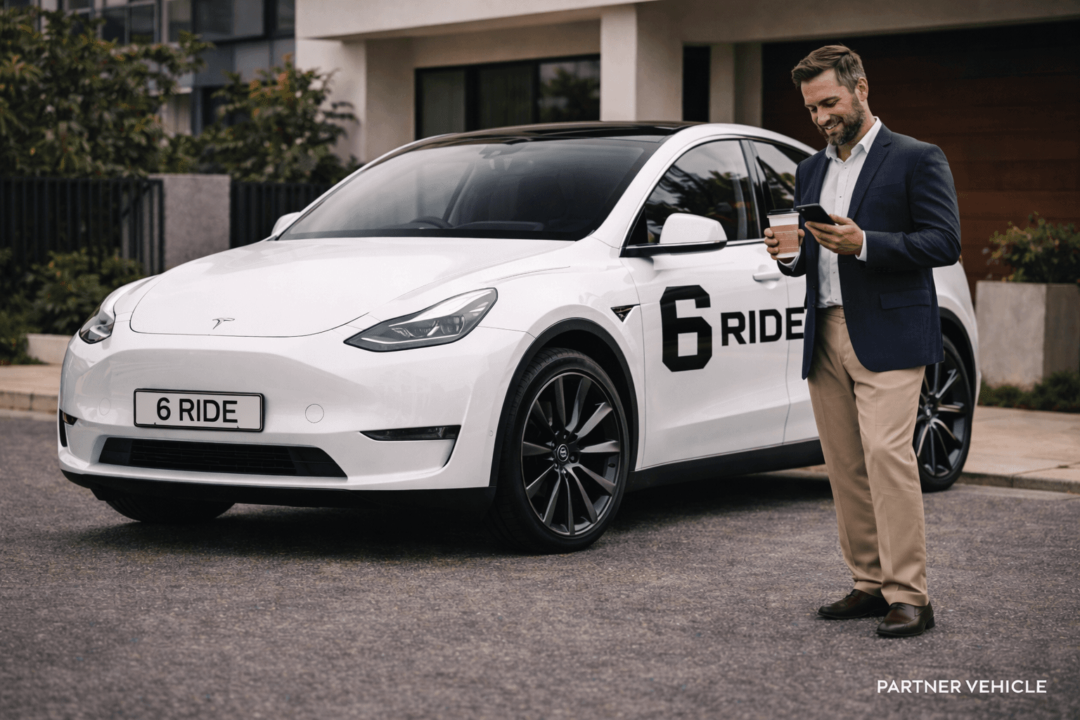 6ride partner premium vehicle with male rider on phone